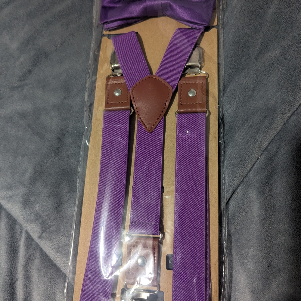 Stylish Purple Suspenders with Brown Leather Accents
